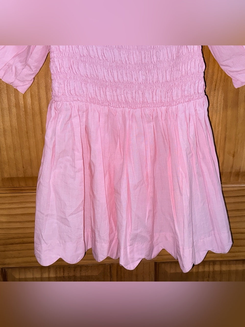 NWT Simply Southern Pink Smocked Square-Neck Puff Sleeve Scalloped Blouse-S - Picture 5 of 13